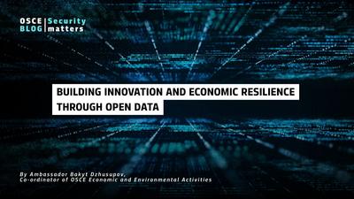 Abstract digital background with text "Building Innovation and Economic Resilience Through Open Data" in the center.